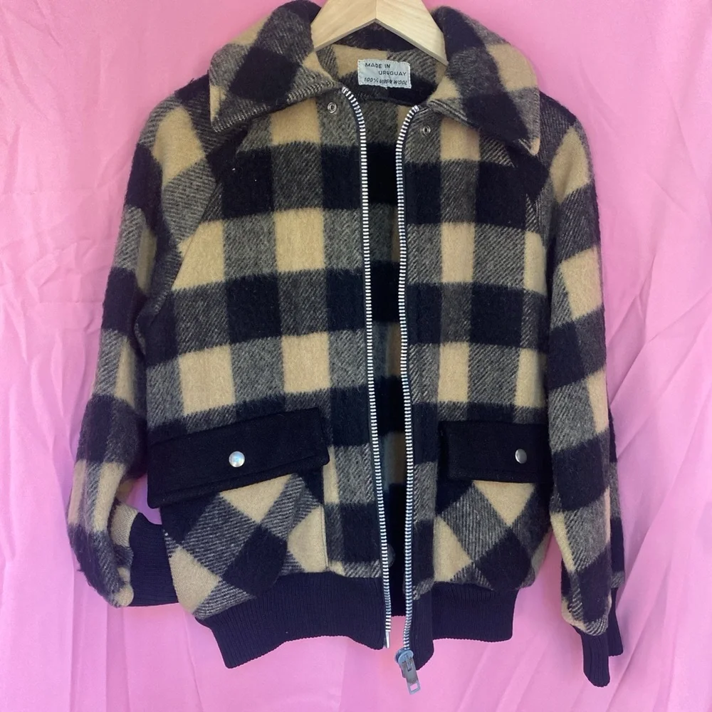 Vintage virgin wool plaid bomber jacket - Picture 6 of 6